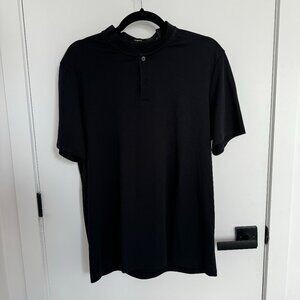 Theory Mens Short Sleeve Polo Mock Neck, Size Large Black